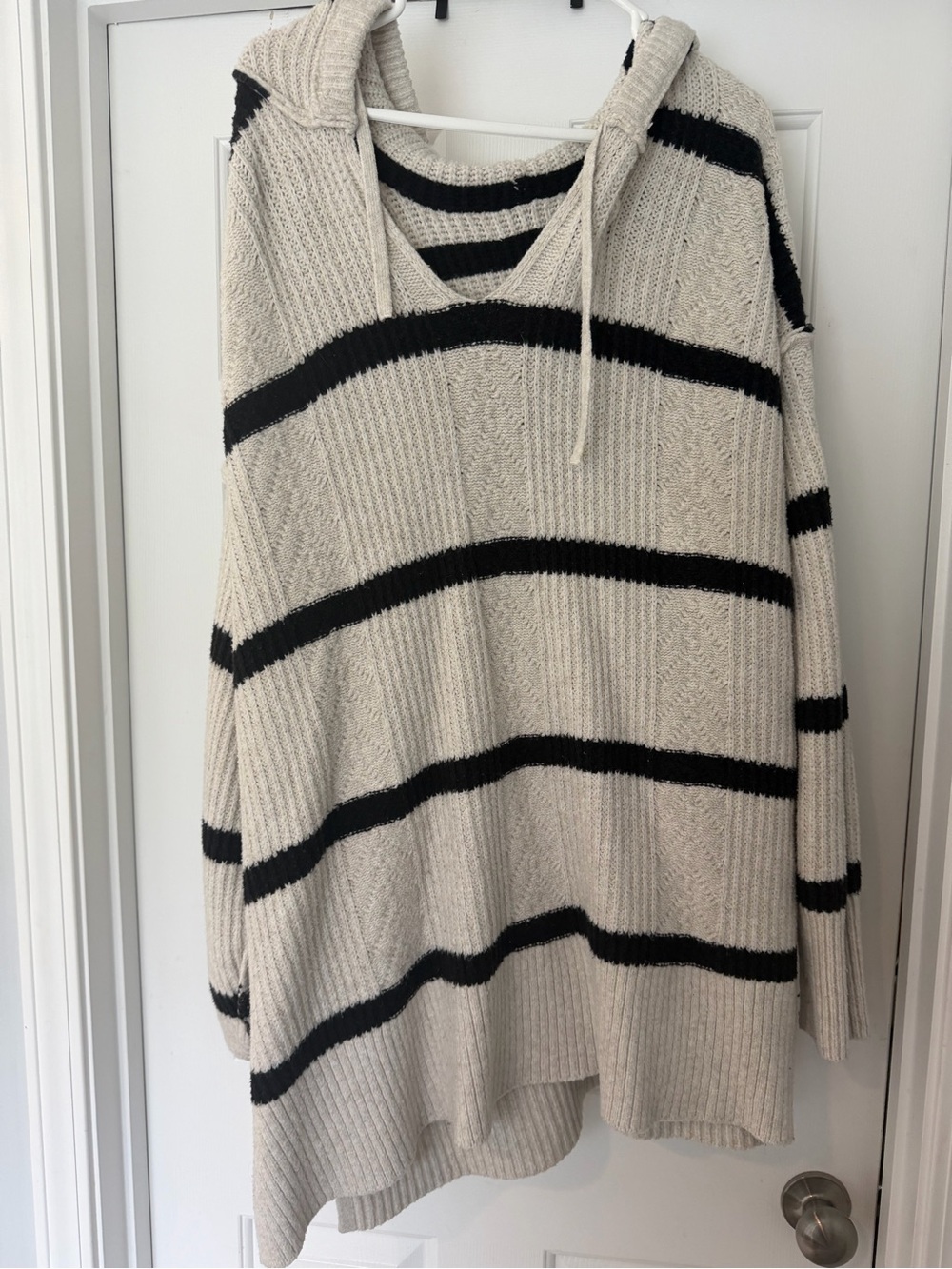 Ava & Viv Cream Sweater Hoodie with Black Stripes